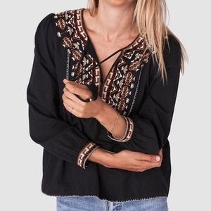 Faherty black embroidered peasant blouse